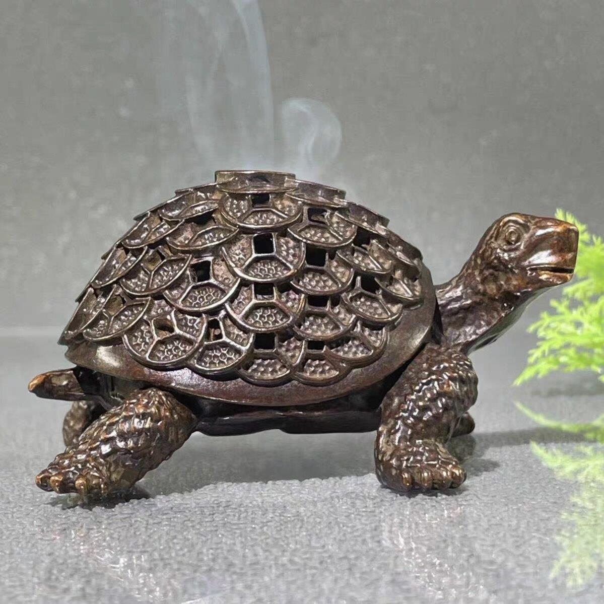 古玩铜器收藏金钱乌龟茶道香炉摆件镂空香薰炉家居客厅茶桌装饰品