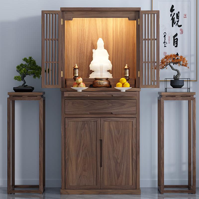 实木佛龛新中式立柜黑胡桃木神龛带门佛柜家用神台柜财神爷供奉台
