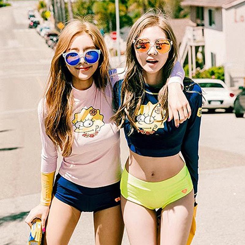 潜水服女分体韩国防晒水母浮潜服长袖冲浪套装学生泳衣温泉瑜伽服