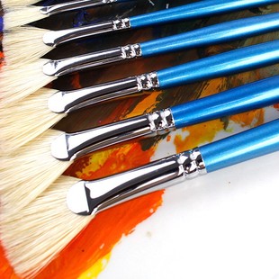 韩国进口华虹205猪鬃扇形笔油画笔长杆扇形笔刷鱼尾形笔水粉画笔