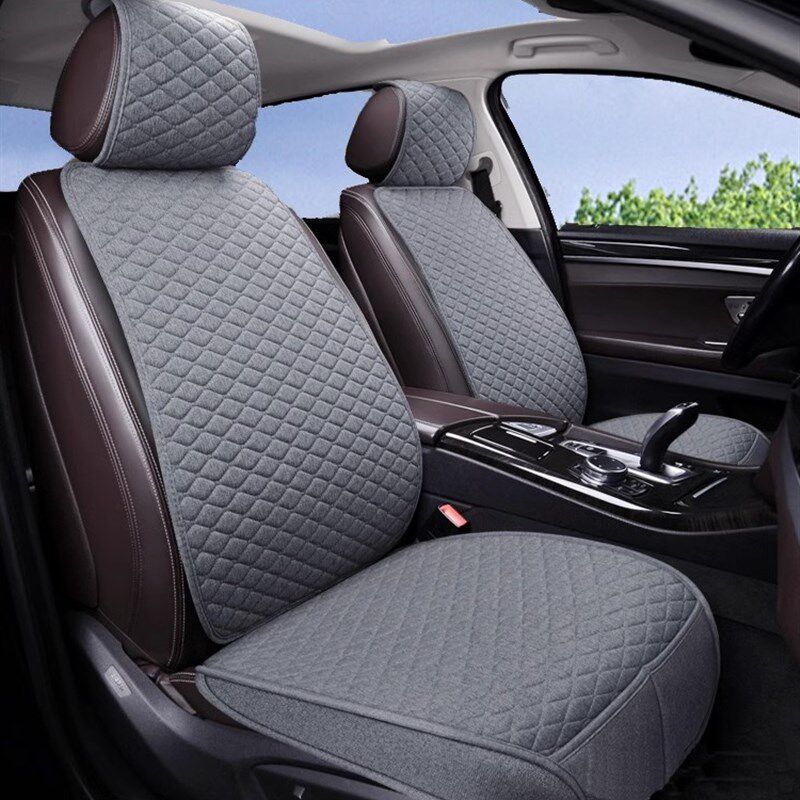 四季通用汽车坐垫亚麻布艺防滑无靠背全包主副驾驶单个座垫单后排