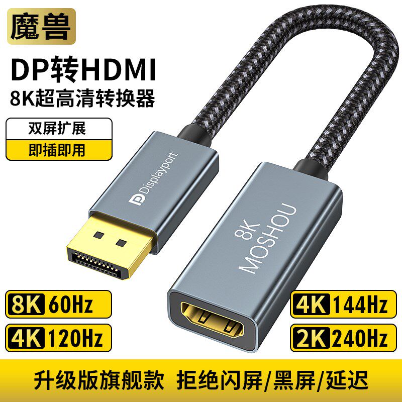 魔兽DP 1.4转HDMI 2.1版转接头器电脑显示卡接电视4K 120Hz/8K 60