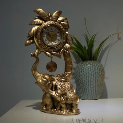 欧式母子大象招财静音座钟台钟摆钟客厅卧室书房家用工艺摆件