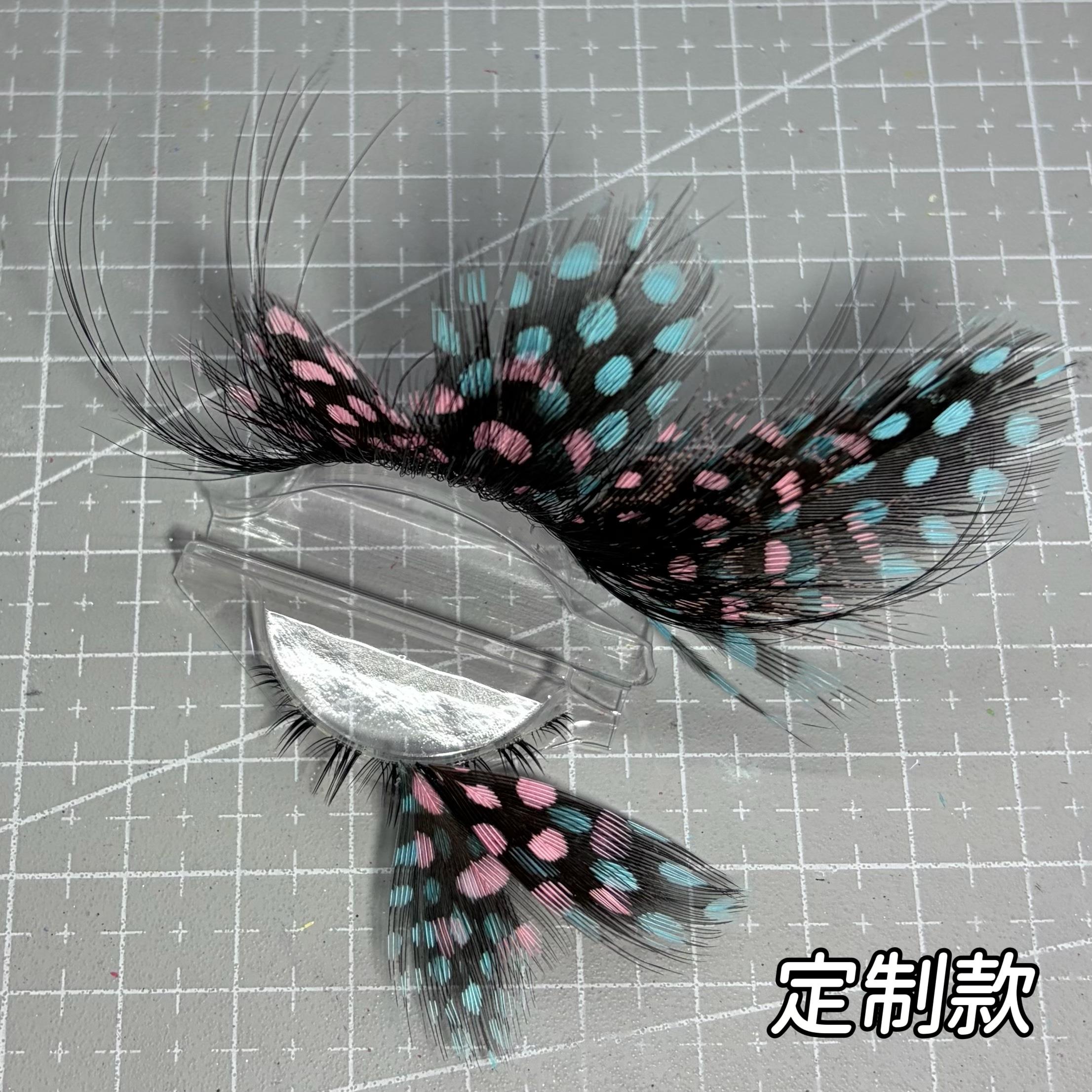 蝴蝶假睫毛成品粉蓝拼色波点假睫毛超长蝴蝶振翅欧美羽毛假睫毛