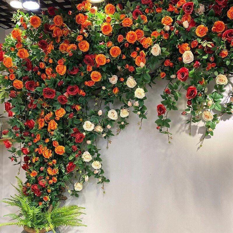 仿真铁丝藤玫瑰花装饰花墙背景婚庆家居橱窗门头花艺蔷薇花藤假花