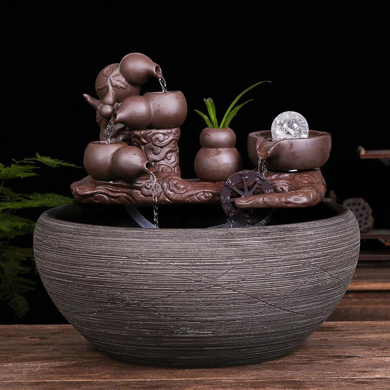 景德镇陶瓷鱼缸流水喷泉家用小金鱼缸大号养鱼盆客厅玄关装饰造景