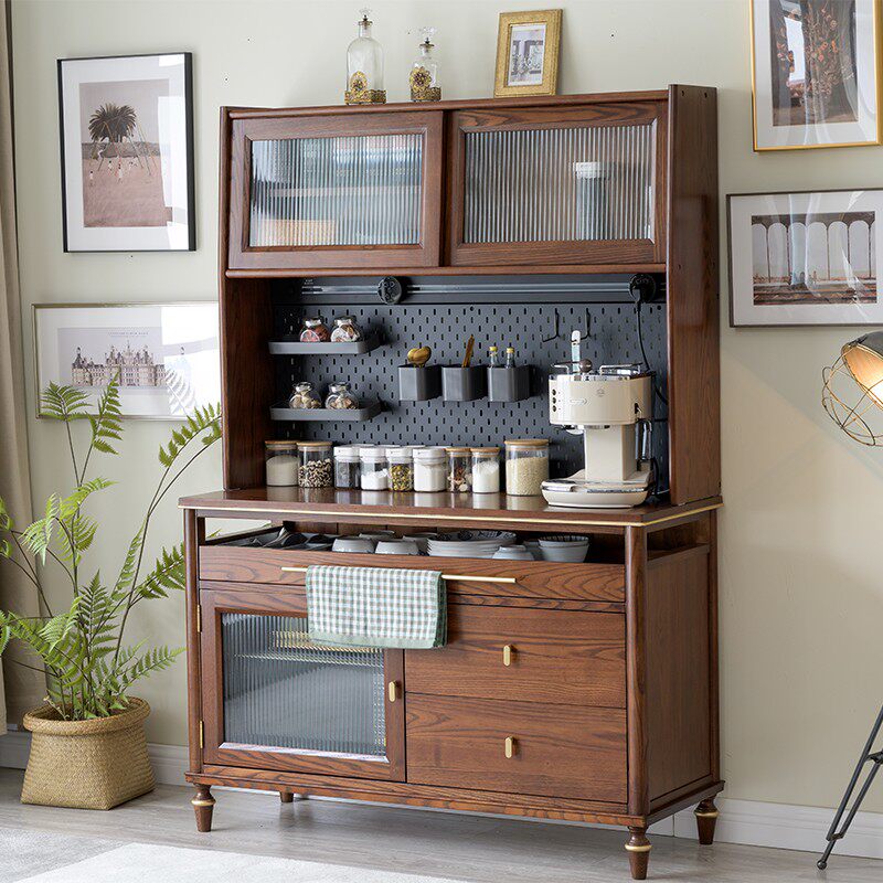 纯实木高餐边柜多功能全原木茶水酒柜美式轻奢家具整体一体置顶