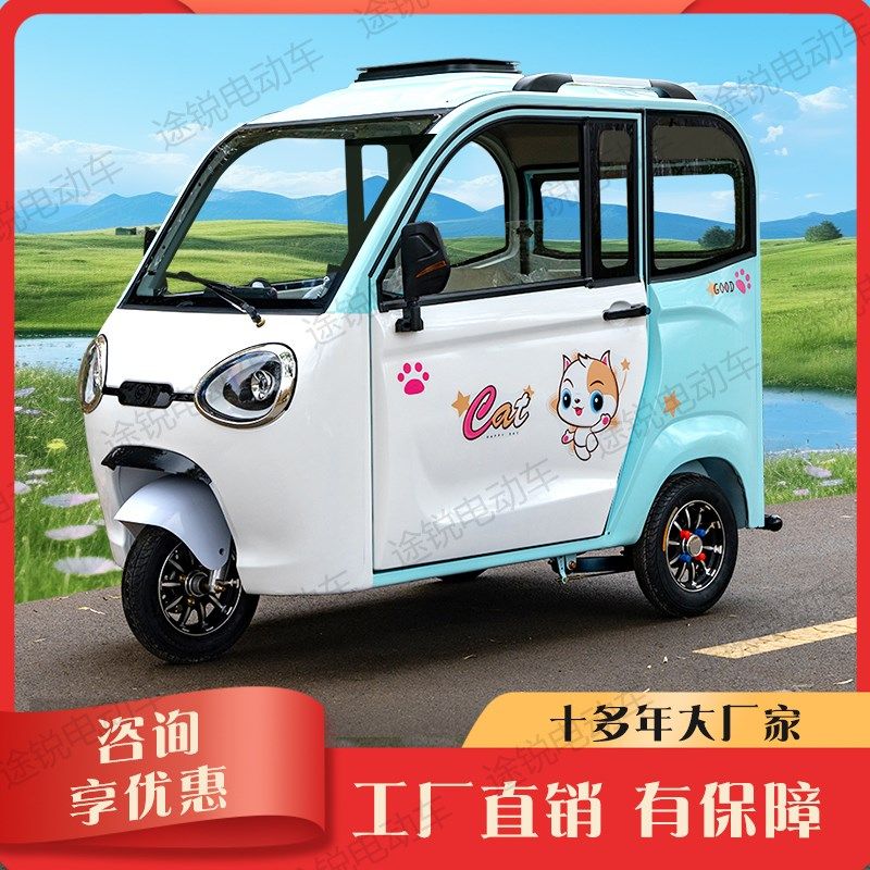 国标带棚电动三轮车全封闭家用小型老年人女士接送孩子代步电瓶车