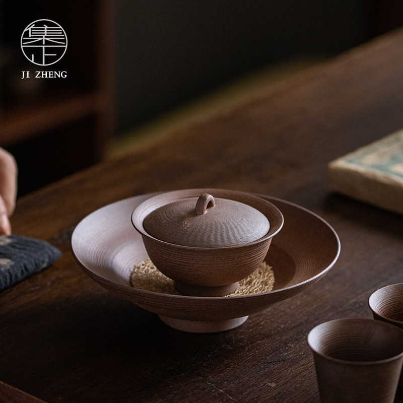 集正 粗陶原矿老岩泥二才盖碗壶承 家用复古中式陶瓷小茶碗泡茶器,餐饮具,盖碗,淘宝优惠券,粉丝福利购,淘宝优惠卷