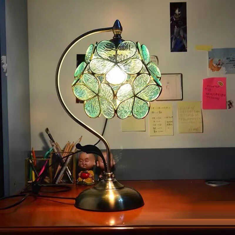 蒂凡尼花瓣台灯中古风复古老上海民国风卧室床头花瓣护眼玻璃台灯