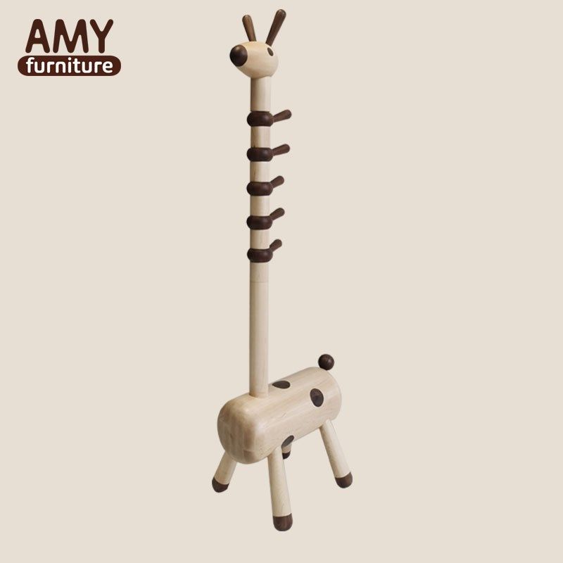 AMY榏镁微笑熊儿童房衣帽架挂衣架创意实木小鹿衣架动物木质益智