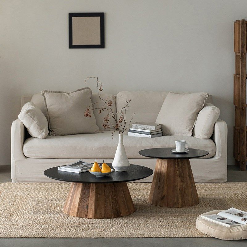 润家家居复古实木圆形茶几老松木组合矮圆桌侘寂风沙发边几小茶桌,住宅家具,茶几,淘宝优惠券,粉丝福利购,淘宝优惠卷