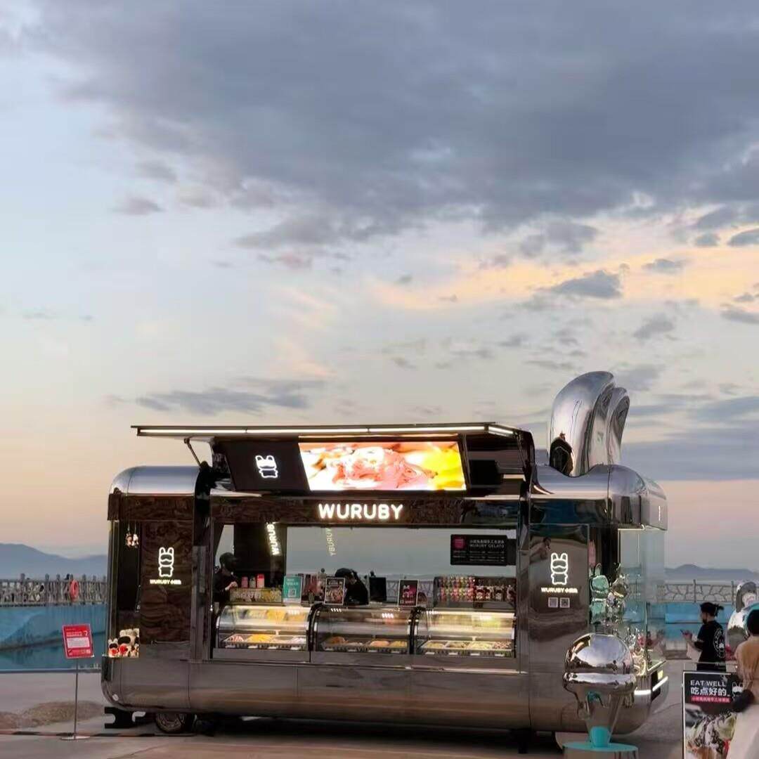 镜面不锈钢餐车风景区露营打卡拍照旅行移动房车可定制饮品美食餐