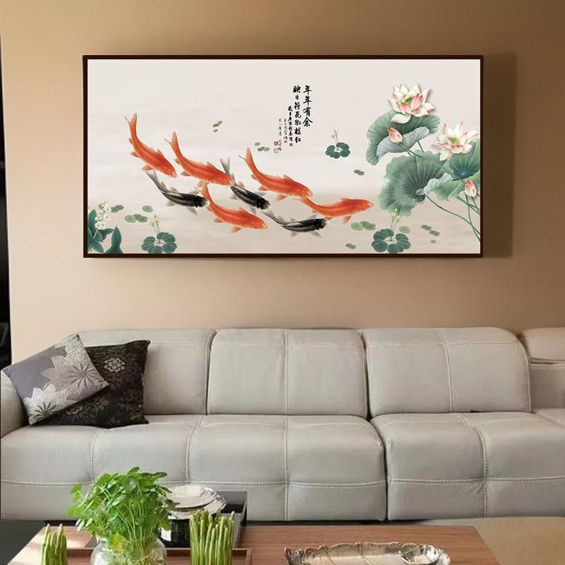 八鱼图新中式客厅装饰画沙发背景墙挂画锦鲤餐厅壁画八条鱼挂画,家居饰品,现代装饰画,淘宝优惠券,粉丝福利购,淘宝优惠卷