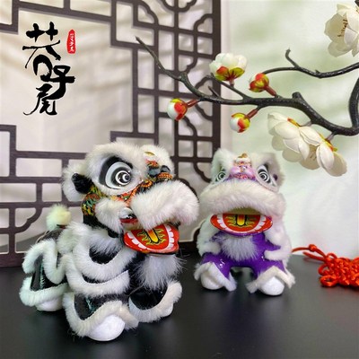 国潮醒狮文创手工艺术品萌狮车载中控家居小摆件装饰喜庆大气可爱