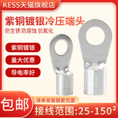 紫铜OT冷压端子接线铜鼻子线耳圆形裸端子套装 圆型接线端子压线