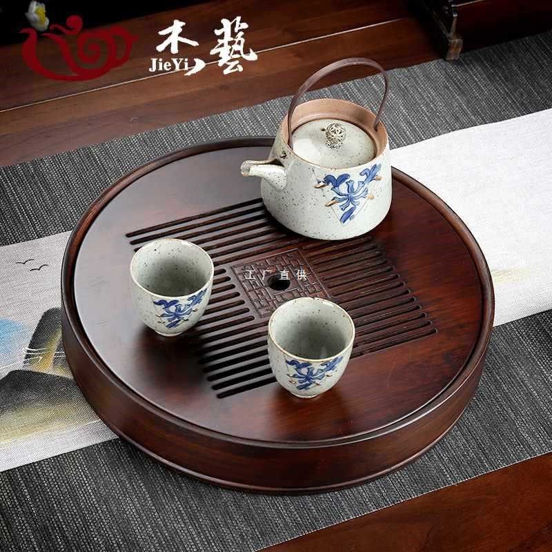 Q4Y4小型竹制茶盘家用沥水托盘茶具茶台一人用功夫圆形蓄水茶海干,餐饮具,茶盘,淘宝优惠券,粉丝福利购,淘宝优惠卷