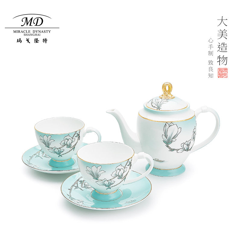 玛戈隆特 玉兰花开6头茶具套装 骨瓷家用茶具咖啡具套装 礼盒装
