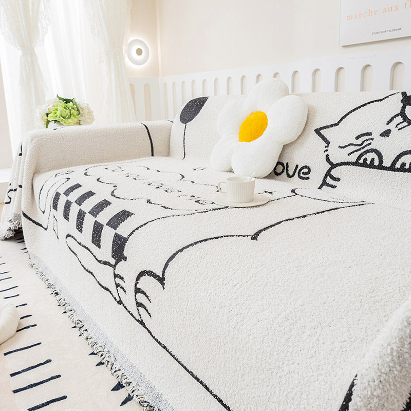 可爱卡通风半边绒沙发盖布沙发巾一片式全盖防尘沙发坐垫套罩毯子,居家布艺,沙发垫,淘宝优惠券,粉丝福利购,淘宝优惠卷