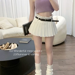 芭蕾风穿搭白色百褶半身裙女夏季高腰a字短裙子半裙小个子裙裤夏