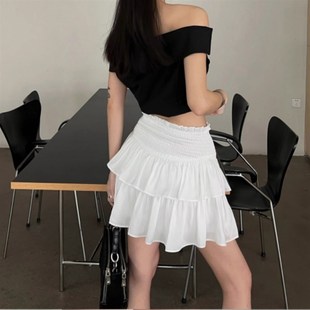 法式复古白色蓬蓬蛋糕裙高腰短裙裤子女春秋季内搭打底芭蕾半身裙