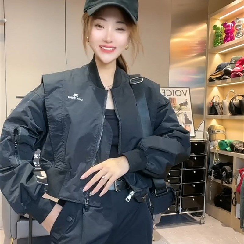 2024春秋新款时尚短款立领宽松夹克外套小个子设计感工装上衣女,女装/女士精品,短外套,淘宝优惠券,粉丝福利购,淘宝优惠卷