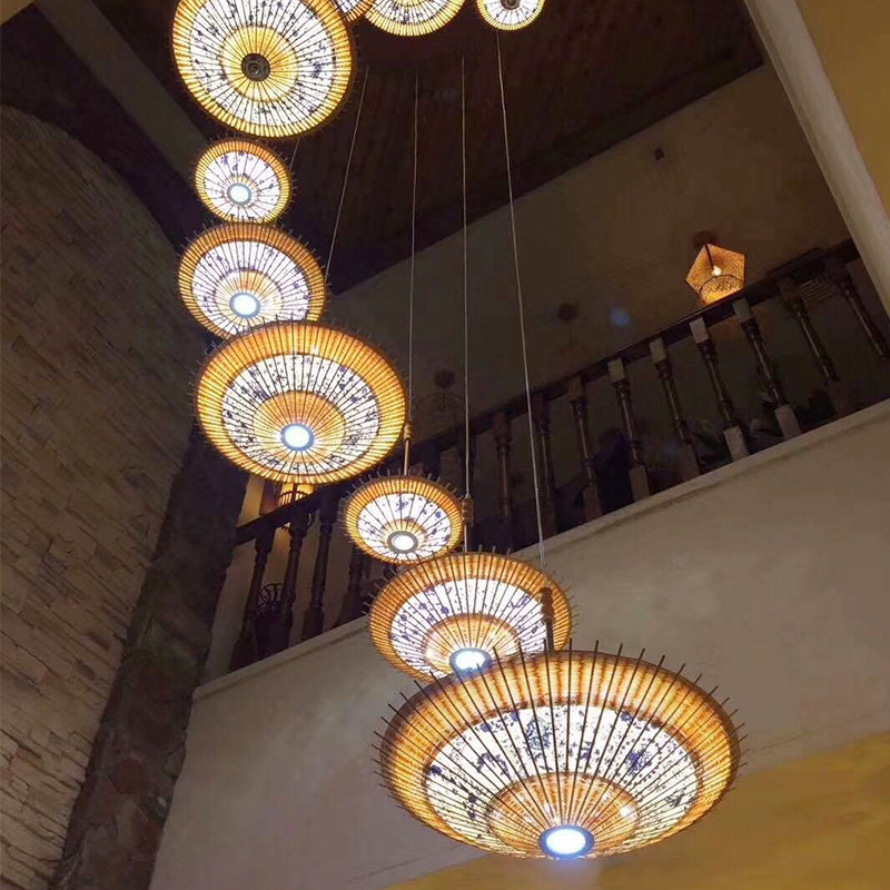 伞灯吊灯中国风 竹灯 竹艺竹编射灯 新中式餐厅民宿楼梯 日式吊灯,家装灯饰光源,客厅吊灯,淘宝优惠券,粉丝福利购,淘宝优惠卷