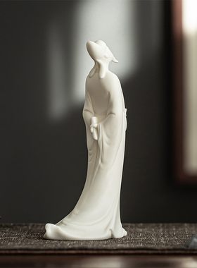 新中式德化白瓷禅意李白人物摆件家居书房书架桌面装饰品茶室搭配