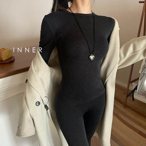 INNER樱内 修身美体显瘦秋衣卫生裤女薄款正肩打底衫发热衣裤冬
