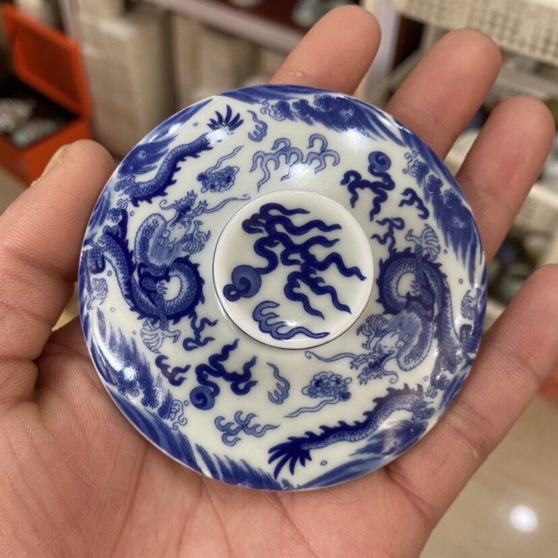 景德镇陶瓷茶杯过滤杯带盖家用大水杯办公室杯子青花龙纹瓷杯礼盒