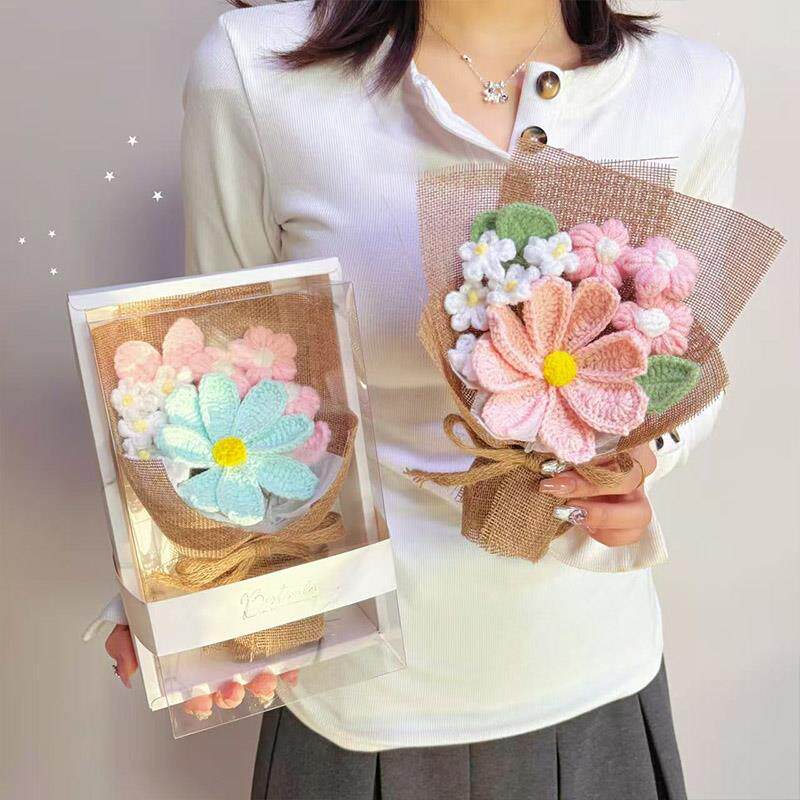 母亲节迷你毛线花束成品针织花束仿真花永生花520送女友生日礼物