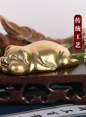 铜猪摆件创意可爱趴趴猪萌萌猪黄铜金猪家居客厅装饰品十二生肖猪