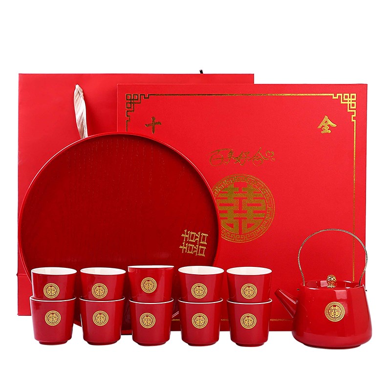 结婚功夫茶具套装中式订婚红色新娘改口敬茶杯提梁茶壶礼盒送闺蜜图片