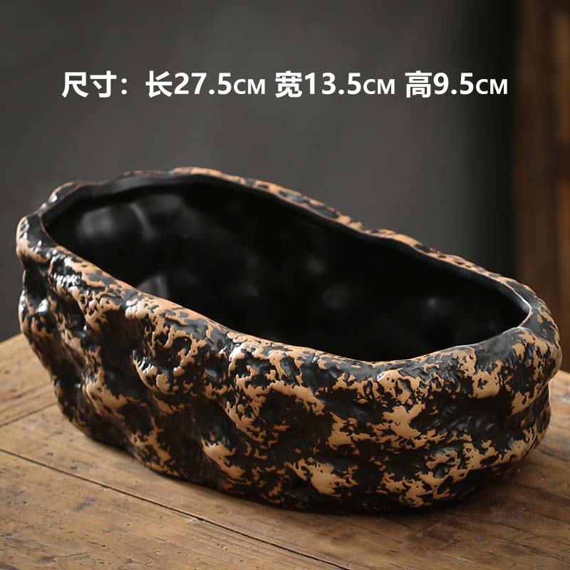 铜钱草花盆陶瓷大号清仓无孔水仙专用碗莲仿石头盆多肉大口径水培