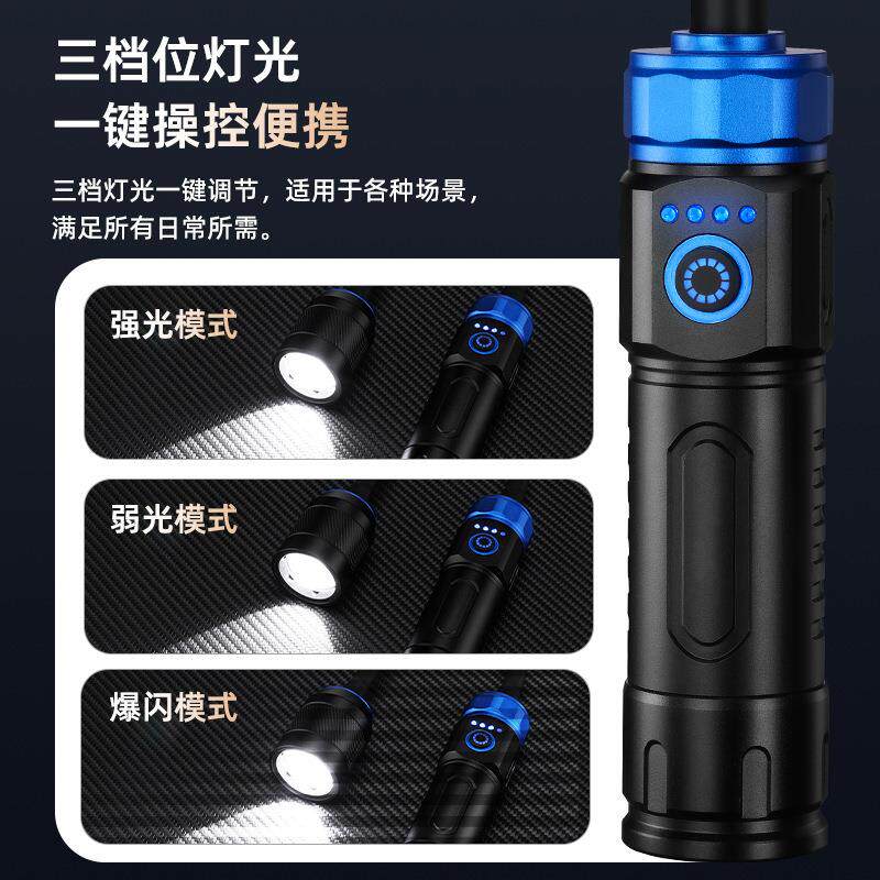 USB充电多角度弯曲照明磁吸工作灯白激光变焦强光手电筒