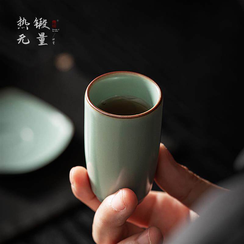 热锻无量天青汝窑茶杯闻香杯陶瓷品茗杯家用开片可养汝瓷主人单杯