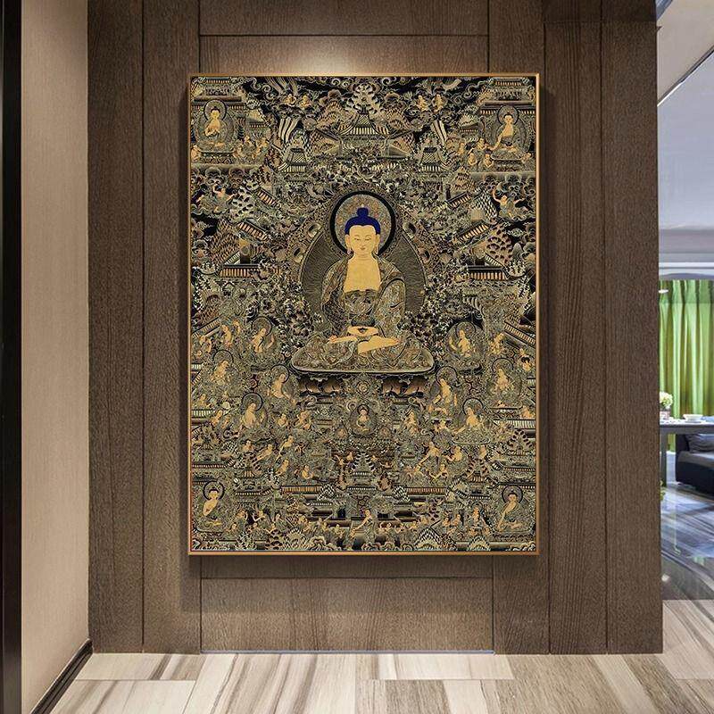 唐卡装饰画八方财神挂画观音释迦牟尼佛像西藏文殊普萨玄关客厅画