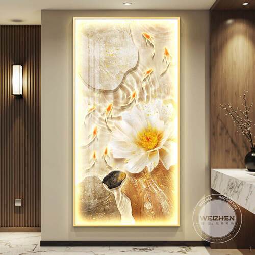 九鱼图轻奢led灯入户玄关装饰画走廊过道挂画壁画简约现代高级感