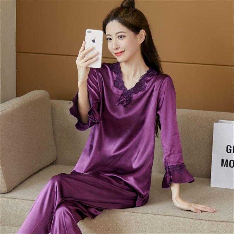 K2新款冰丝睡衣女舒适宽松大码睡衣女时尚亲肤家居服两件套NY058