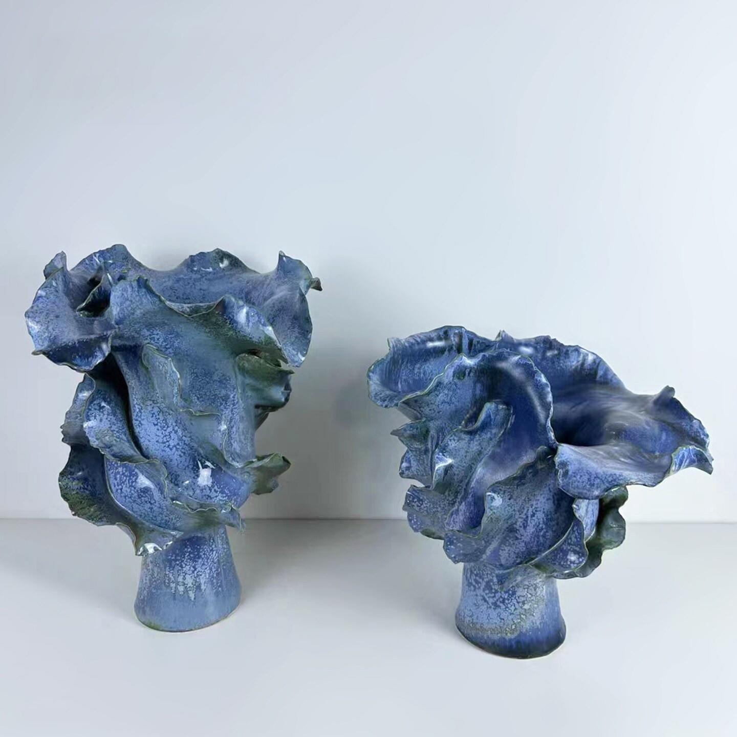 艺澍现代简约陶瓷花器插花瓶样板间售楼处别墅客厅花瓣装饰摆件