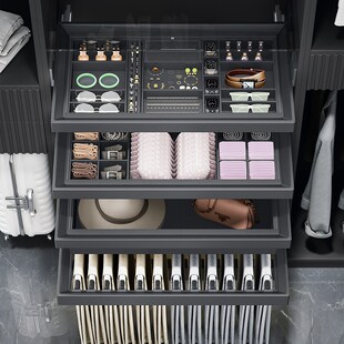 衣柜拉篮抽屉式首饰盒内置家用衣帽间收纳五金推拉伸缩裤架格子抽