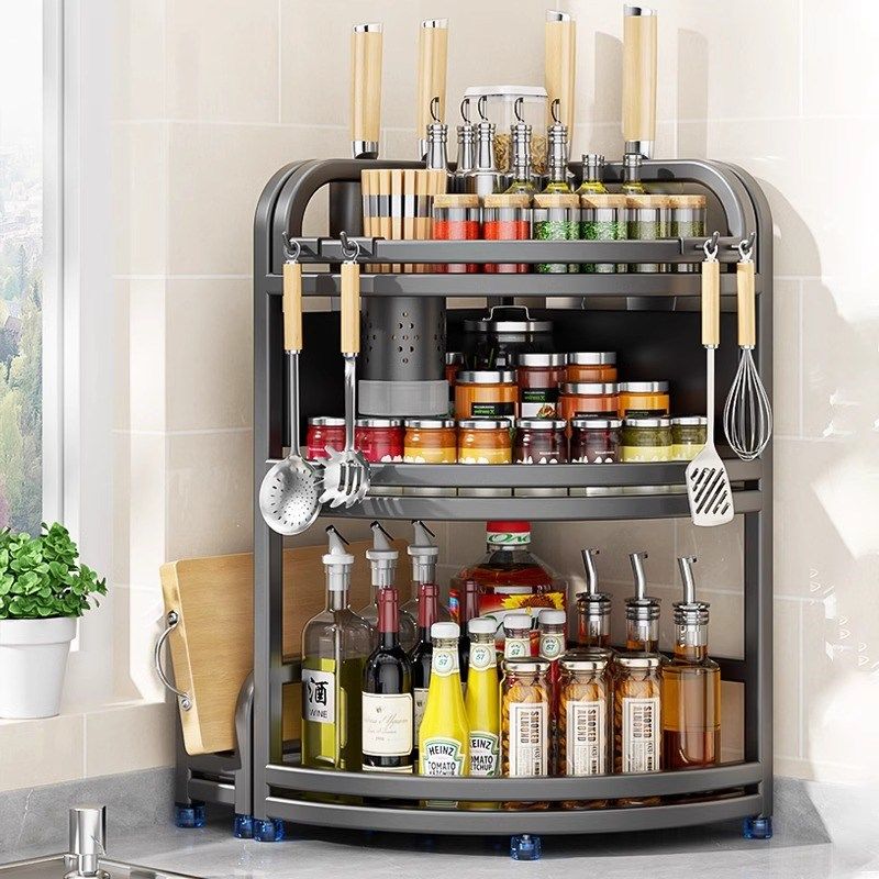 不锈钢厨房置物架转角调味料架多功能调味品墙角三角收纳刀架枪灰,厨房/烹饪用具,厨房置物架/置物柜/角架,淘宝优惠券,粉丝福利购,淘宝优惠卷