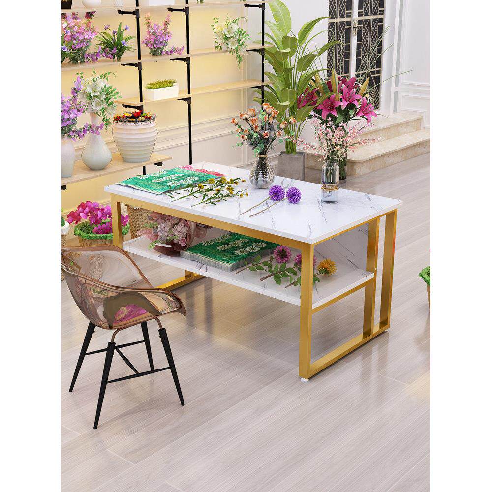 双层圆角花店中央展示台包花桌子操作工作台中岛橱窗流水台花束展