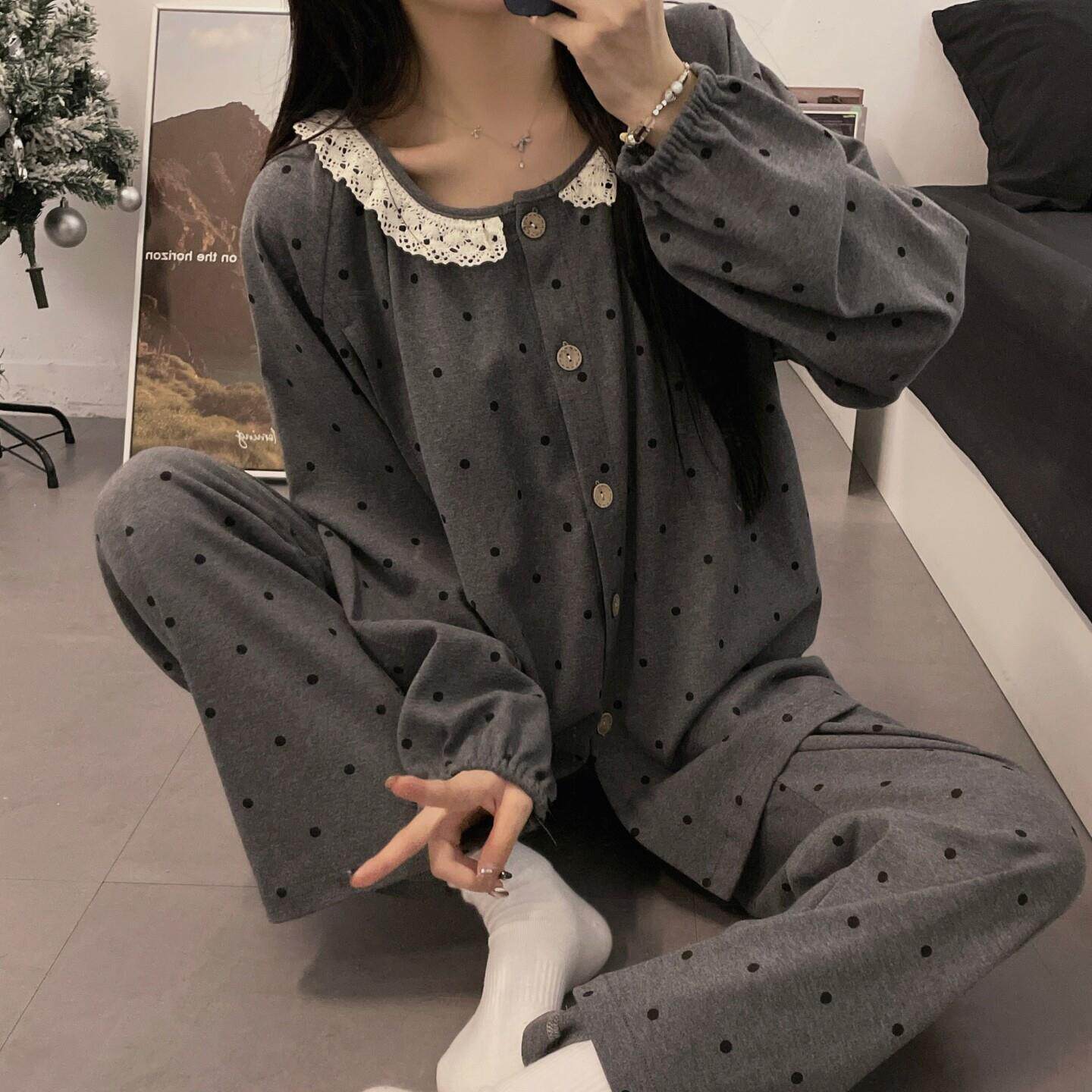 带胸垫孕妇睡衣春秋季棉月子服待产后哺乳家居服套装薄款圆领夏天