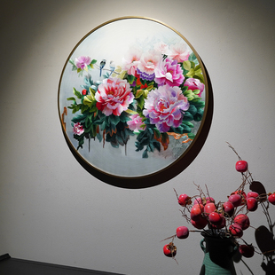 新中式 饰画 纯手工刺绣国画牡丹花开富贵客厅卧室沙发背景艺术品装