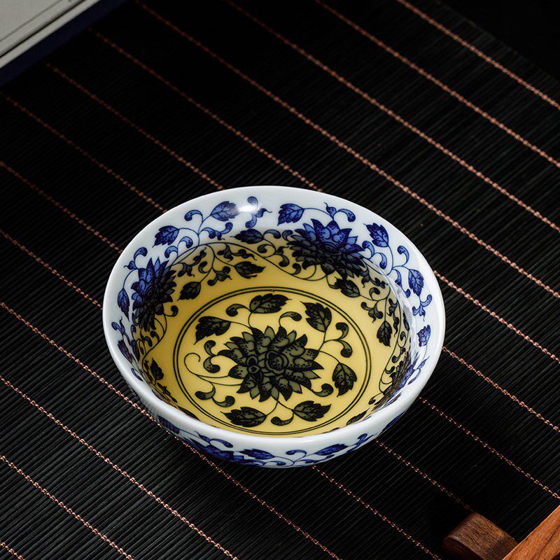 景德镇缠枝莲陶瓷茶杯青花普洱杯主人杯品茗杯陶瓷喝茶碗功夫茶盏
