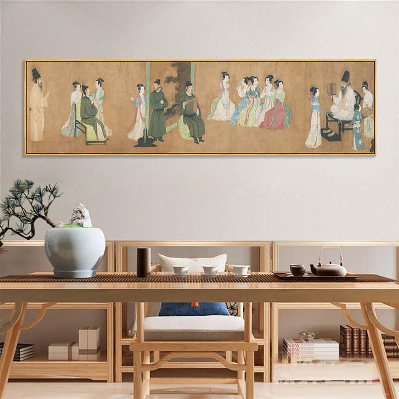 簪花仕女图挂画唐代美女人物画新中式客厅装饰画复古餐厅画床头画