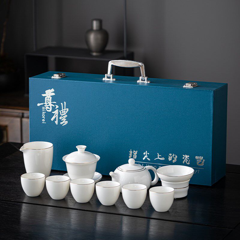 羊脂玉白瓷功夫茶具陶瓷茶壶套装家用办公轻奢高档泡茶杯骨瓷盖碗