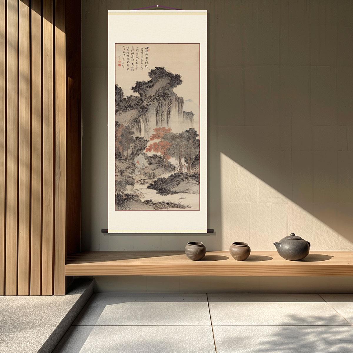 国画名家山水画新中式客厅玄关装饰画卷轴装裱字画办公室茶室挂画