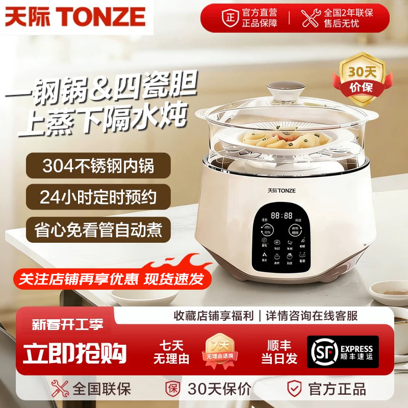 天际电炖锅炖盅煲汤锅炖汤煮粥锅养生锅不锈钢隔水炖盅253GD2.5L